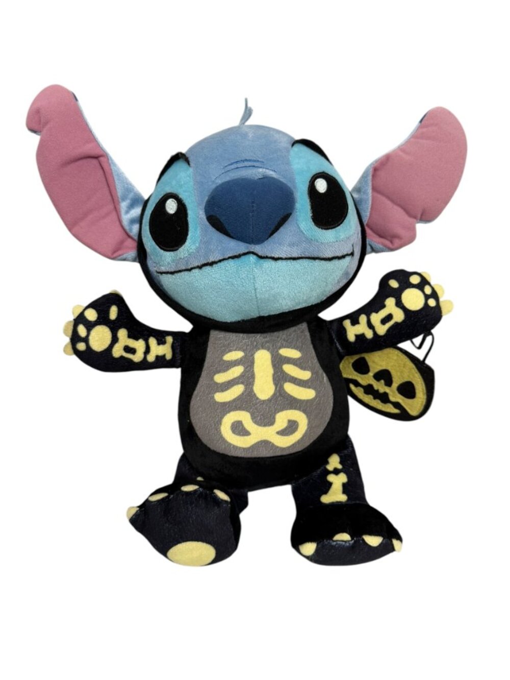 Disney Stitch Halloween Skeleton Plush 14" Pumpkin Bucket Collectible